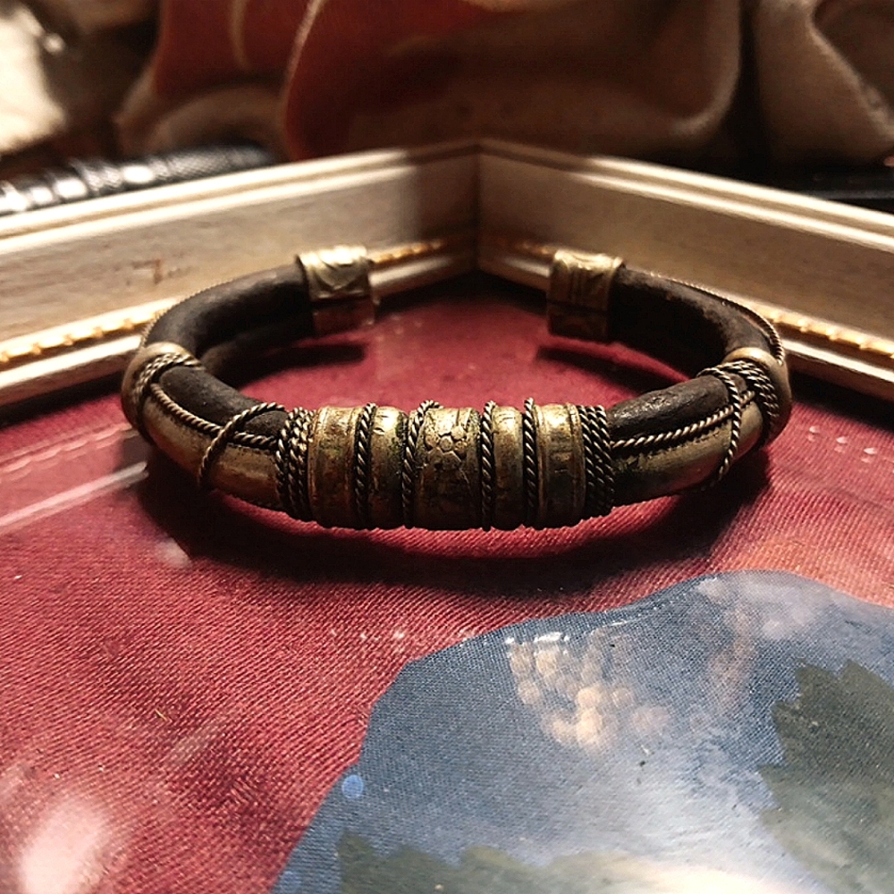Jewelry Brass and brown leather bohemian bracelet